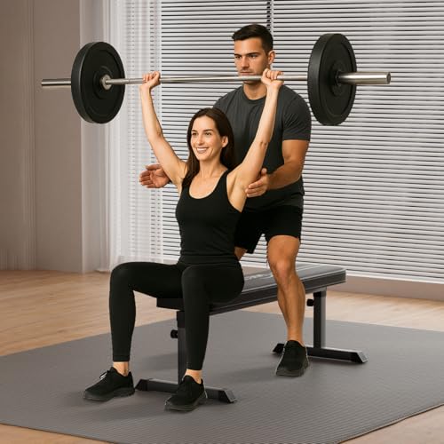 Black Flat Weight Bench with Adjustable Height, 600LBS Capacity P32224