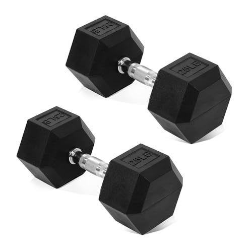 Rubber Encased Hex Dumbbell Set of 2, Anti-Slip Cast Iron Grip, 5-50 LBS H4990