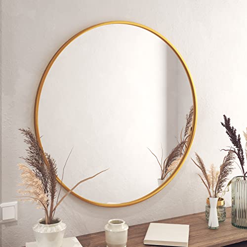 Gold Circle Wall Mirror 36 Inch Round for Entryways, Living Rooms S36398