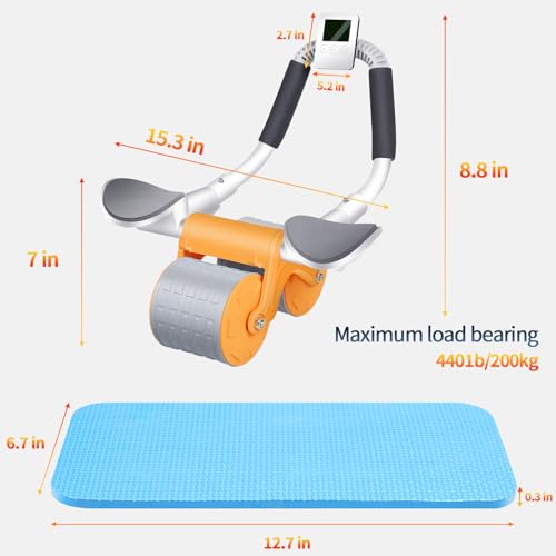 Ab Roller Wheel with Timer & Knee Mat, Automatic Rebound with Elbow Support D421