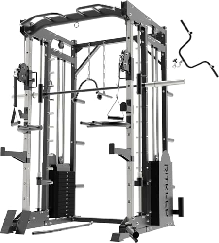RitKeep PMAX 5600 Pro Smith Machine,All-in-One Home Gym Equipment with 2200lb Capacity,Includes T-Bar Row,Single Handle,and More Attachment,with 320lb Weight Stack,for Home Gym Use