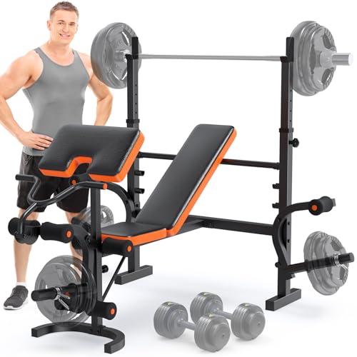 Fostoy Adjustable Weight Bench with Leg Extension, Preacher Curl & Butterfly Arm, 990lbs Heavy Duty Bench Press for Full Body Home Gym Workout