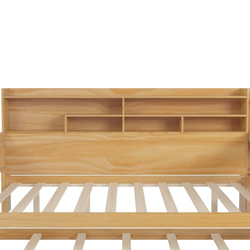 Bellemave Twin Corner Bed Frame with Storage Shelves and Desk, Gray L74206
