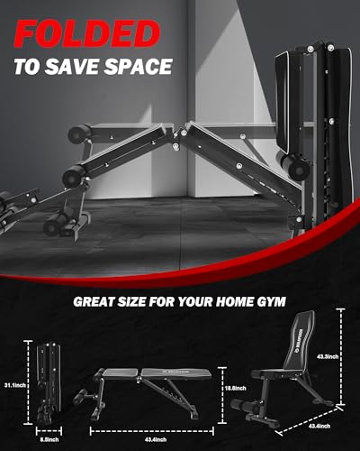 Adjustable Weight Bench for Home Gym, Foldable, 700LBS Capacity B1078