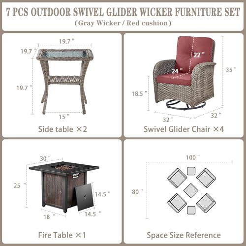 Outdoor Wicker Swivel Rocker Chairs Set of 2 with Rattan Side Table, Brown/Blue B592