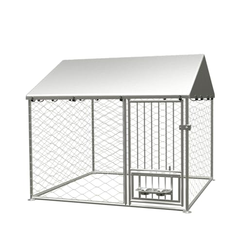 Large Outdoor Dog Kennel Heavy Duty Galvanized Steel with Waterproof Cover V616855