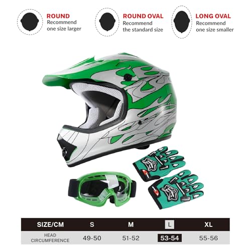 SLMOTO Dot Youth Kids Motocross Offroad Helmet with Goggles and Gloves Blue Skull D851858