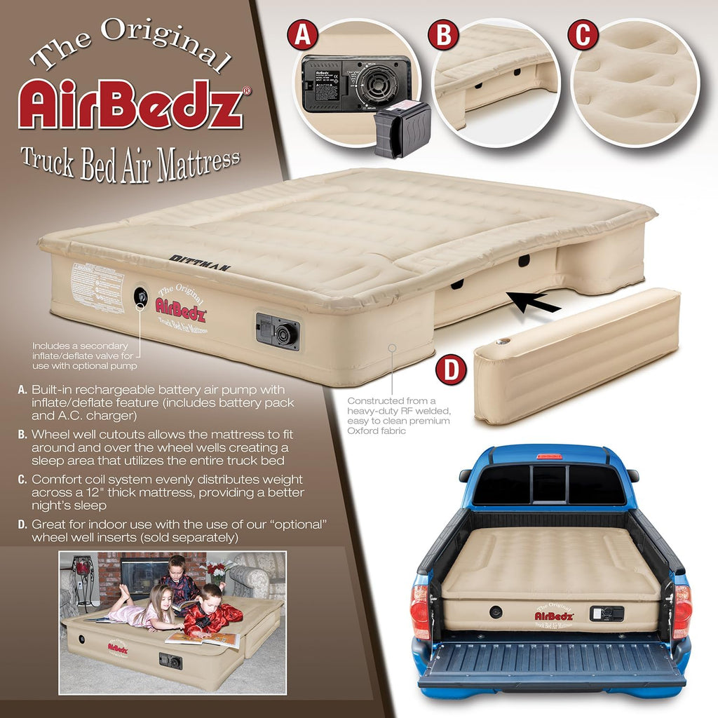 Pittman Truck Bed Air Mattress 8ft Full Size for Pickup Truck Camping - TAN W3735