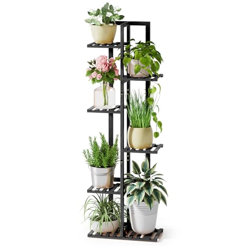 ROSSNY 48 Inch Tall 6-Tier Bamboo Plant Stand for Indoor Plants, Corner Plant Shelf, Natural W935552
