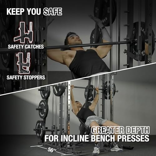 Mikolo Smith Machine 2200lbs Squat Rack with Lat Pulldown & Cable Crossover E219