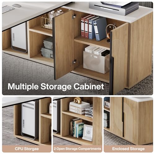 Tribesigns 74.8" L Shaped Executive Desk with Shelves, Black and Brown R6407