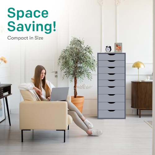 Naomi Home Bianca 9 Drawer Chest, Wood Dresser, Gray G431145