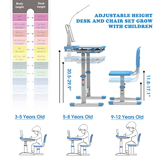 BELANITAS Kids Desk and Chair Set, Height-Adjustable with Tilted Desktop, Green G660172