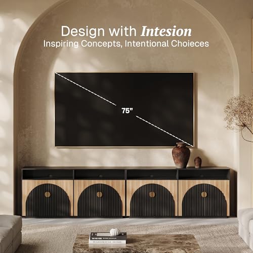 BELLEZE 65 Inch Fluted Buffet Cabinet with Storage, Caramel Brown U96619