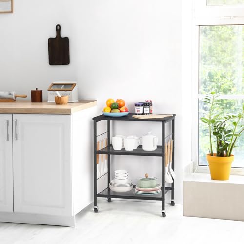 LIANTRAL 3 Tier Rolling Cart, Brown Kitchen Storage Cart on Wheels M635