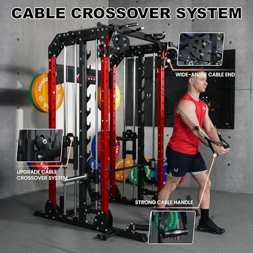 Smith Machine Home Gym with Aluminum Pulley Set - 2000lbs Capacity Power Rack O517