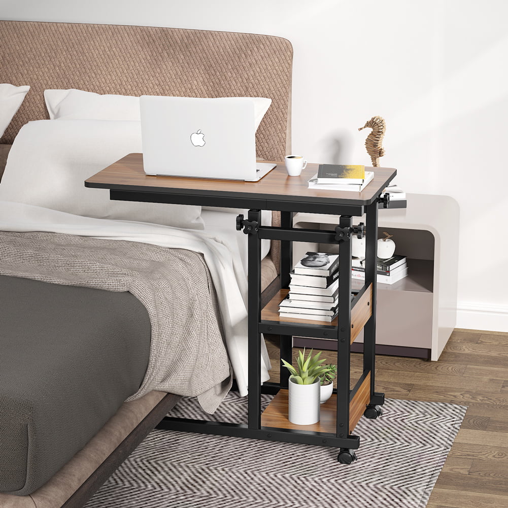 TribeSigns Overbed Bedside C Table with Storage Shelves, Mobile Laptop Desk N6631