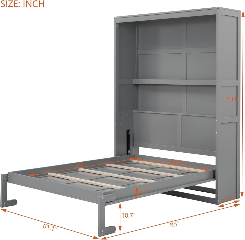 Bellemave Murphy Bed Full Size, Cabinet Bed Frame with Storage Shelves, Gray Q1886
