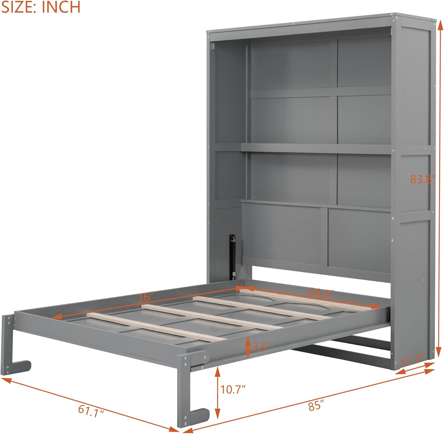 Bellemave Murphy Bed Full Size, Cabinet Bed Frame with Storage Shelves, Gray Q1886