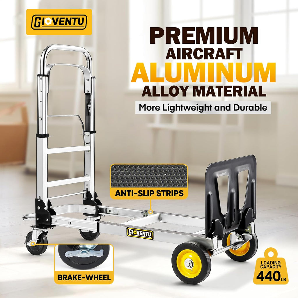 Upgraded 3 in 1 Convertible Hand Truck Dolly, 440 lb Capacity Folding Aluminum Cart M8560