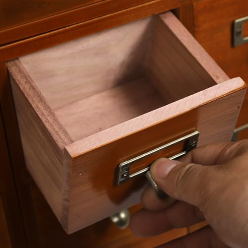 Vintage 16-Drawer Wooden Desktop Organizer with Iron Label Holders N538
