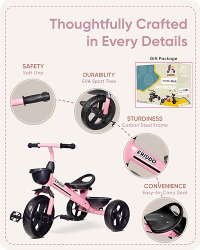 KRIDDO Kids Tricycle for Toddlers Age 2-5 Years, Blue P72011