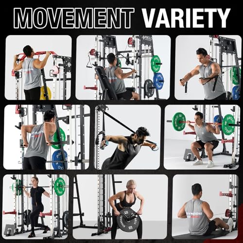 Mikolo Smith Machine 2200lbs Squat Rack with LAT-Pull Down & Cable Crossover O30748