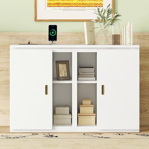 Ball & Cast Queen Size Solid Pine Murphy Bed with Charging Station, White + Walnut P2075
