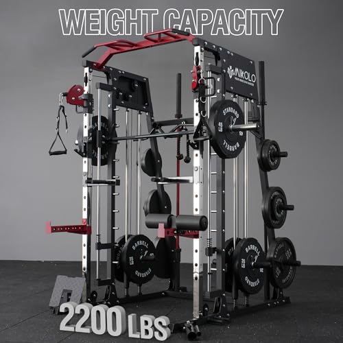 Mikolo Smith Machine 2200lbs Squat Rack with Lat Pulldown & Cable Crossover E219