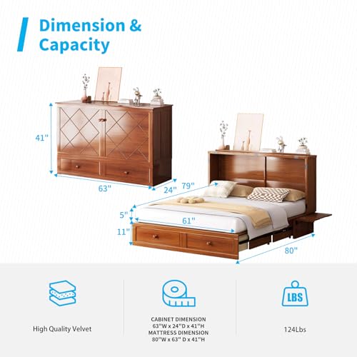 Mjkone Queen Murphy Bed Cabinet with Tri-Folding Mattress, White E6299
