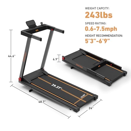 DeerRun Foldable Treadmill for Home with Incline and Handles K2464