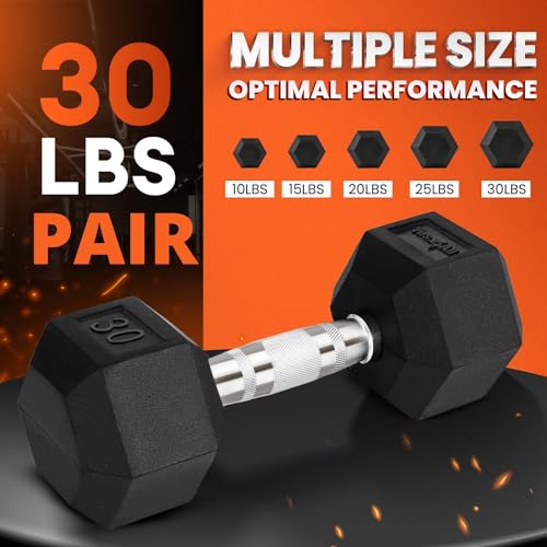 Yes4All Chrome Rubber Grip Hex Dumbbells Pair 10-30 LBS N436
