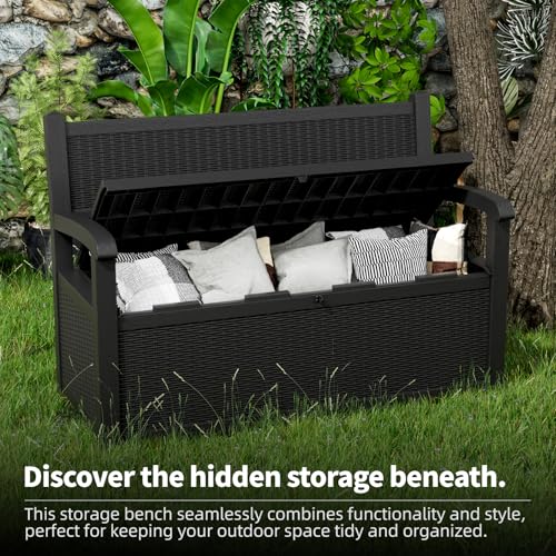 Vixzen 75 Gallon Outdoor Storage Bench Deck Box, Lockable All-Weather Seating Q396149