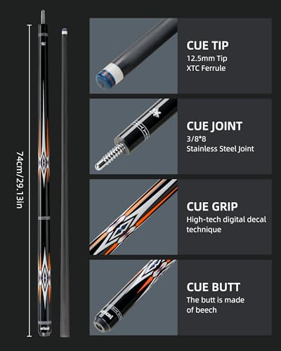 CRICAL Carbon Fiber Pool Cue Stick 58" with 12.5mm Tip J317692