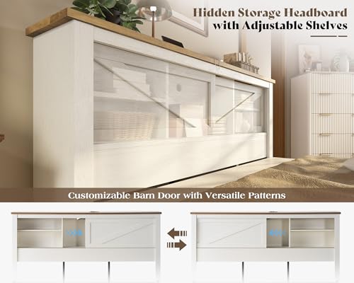 AMERLIFE King Bed Frame with Bookcase Headboard and Charging Station V4787