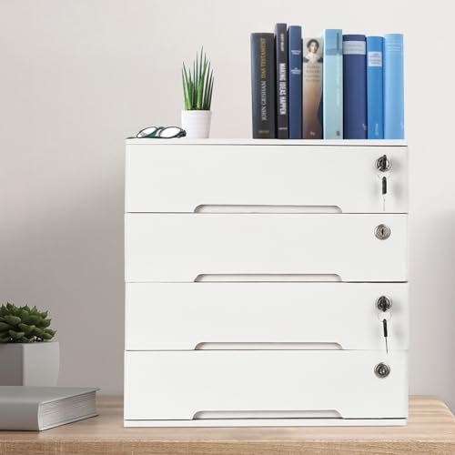 4 Drawers Wood Storage Cabinet with Lockable Drawers, Walnut S9586