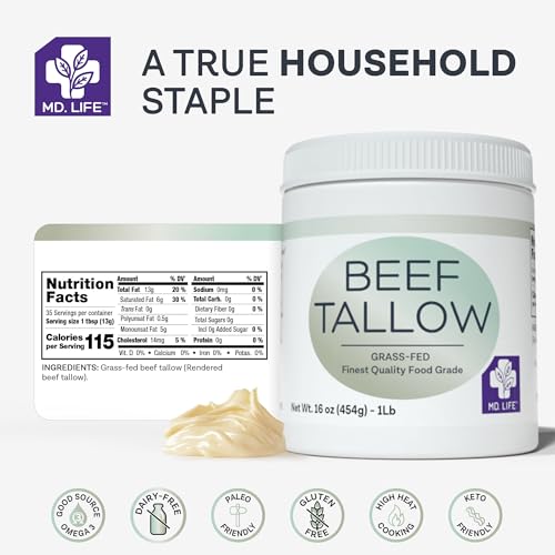MD.LIFE Grass Fed Beef Tallow for Cooking, 24 Pounds A54505
