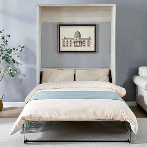 MERITLINE Queen Murphy Bed with Storage Bookcase and Charging Station E996