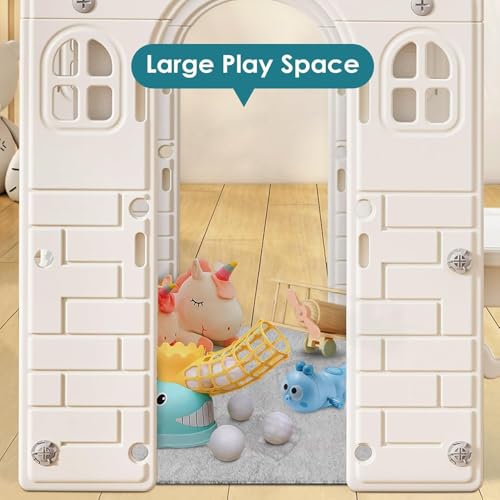 BIERUM Kids Playhouse with Pretend Play Kitchen Toys, Indoor Toddler Play Tent Beige Gray A198765