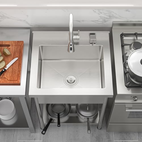 Lordear Stainless Steel Utility Sink 24 Inch Single Bowl Freestanding O589484