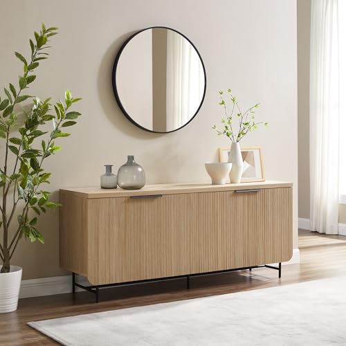 Walker Edison Reema Fluted 4-Door Kitchen Sideboard Buffet Console, 69 Inch, Coastal Oak V903859