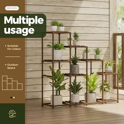 Bamworld Plant Stand Indoor Outdoor Wood Plant Rack 3 Tier Ladder D51744