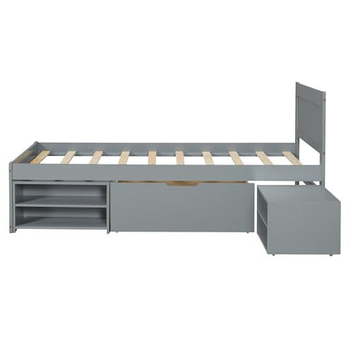 SOFTSEA Full Size Platform Bed with Storage Drawers and Bookcase Headboard, White V613109