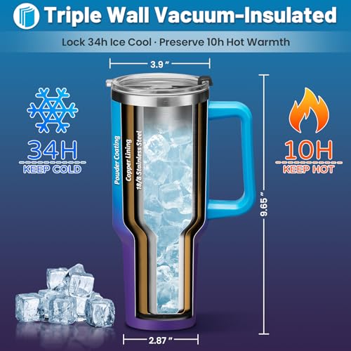 40 oz Tumbler with Handle and Straw Lid - Leak-proof Vacuum Insulated Travel Cup I15292