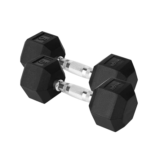 Yes4All Chrome Rubber Grip Hex Dumbbells Pair 10-30 LBS N436