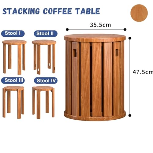 Stackable Stools Set of 4 Round Wooden Nesting Tables for Living Room C8777