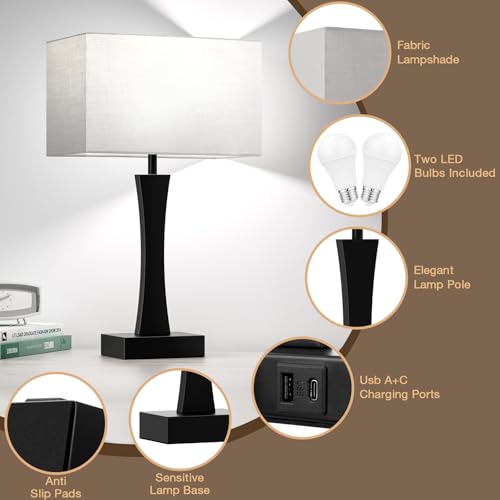 3 Way Dimmable Bedside Lamp Set of 2 with USB Ports C63781