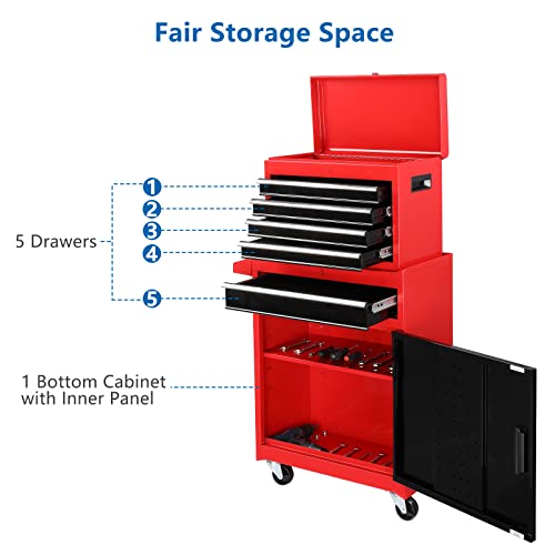 TUFFIOM 5-Drawer Rolling Tool Chest with Lockable Wheels X4579