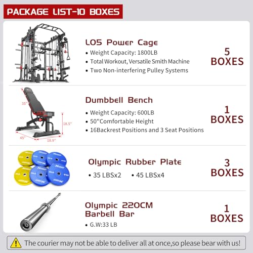 Power Cage Smith Machine Power Rack with Cable Crossover for Home Gym X175525