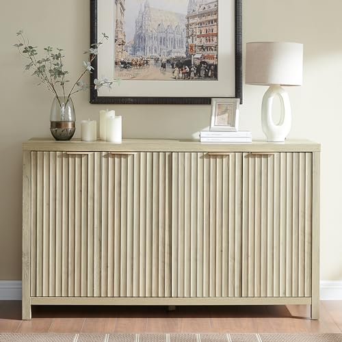 Fluted Sideboard Buffet Cabinet with Storage, 56" Modern Credenza, Natural Y669537